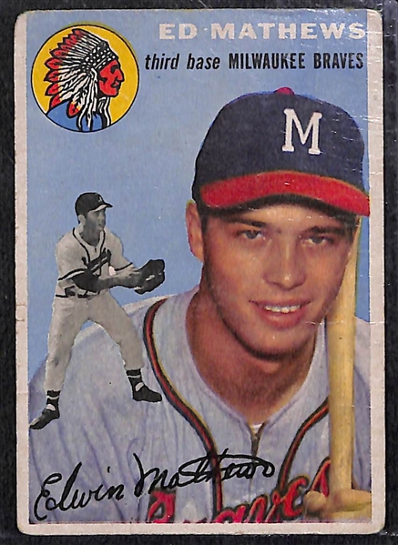 Lot of 50 Different 1954 Topps Baseball Cards w. Eddie Mathews