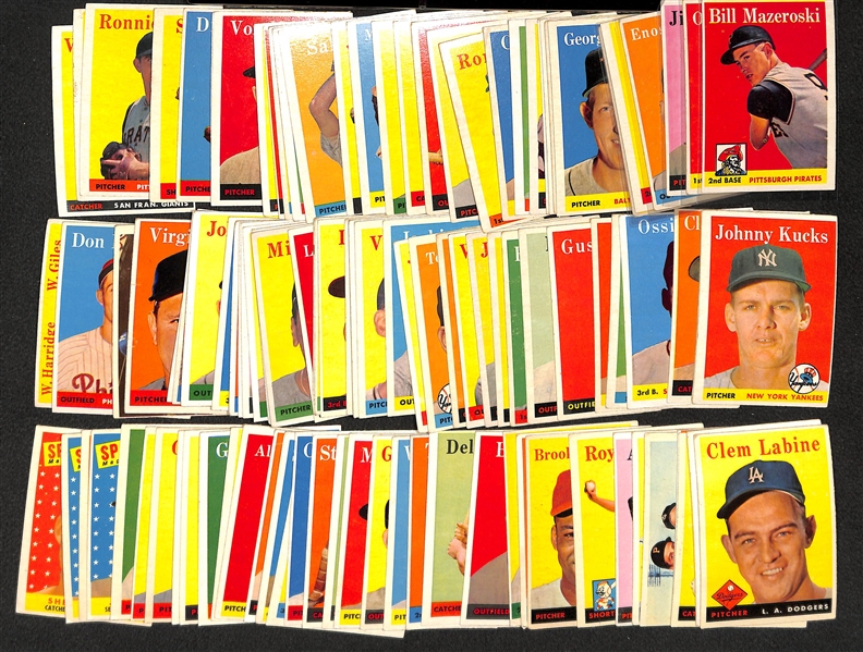 Lot of 108 Different 1958 Topps Baseball Cards w. Bill Mazeroski