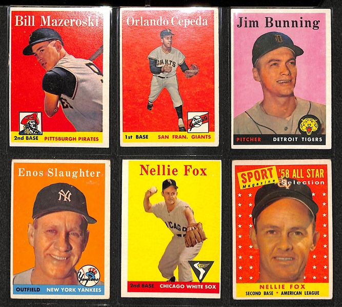 Lot of 108 Different 1958 Topps Baseball Cards w. Bill Mazeroski