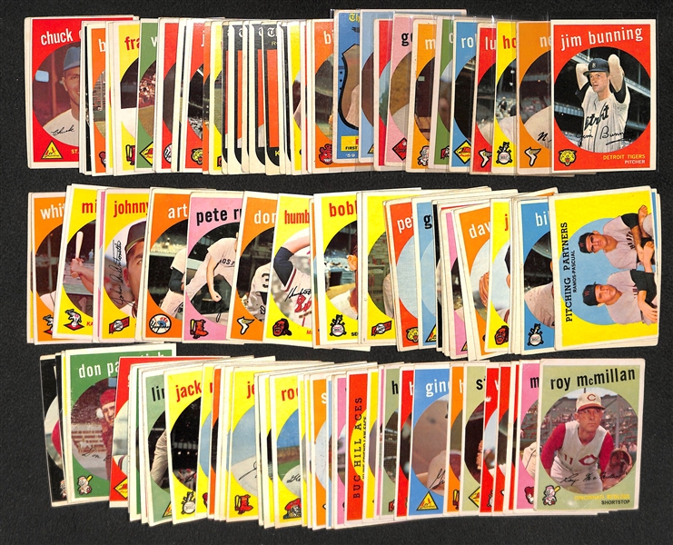Lot of 125 Different 1959 Topps Baseball Cards w. Jim Bunning
