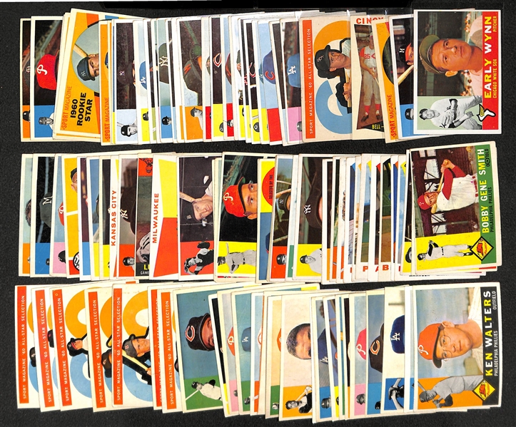 Lot of 100 Different 1960 Topps Baseball Cards w. Early Wynn