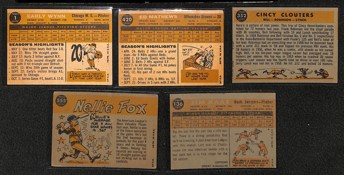 Lot of 100 Different 1960 Topps Baseball Cards w. Early Wynn