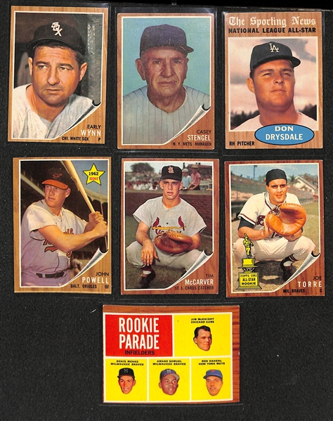 Lot of 130 Different 1962 Topps Baseball Cards w. Early Wynn