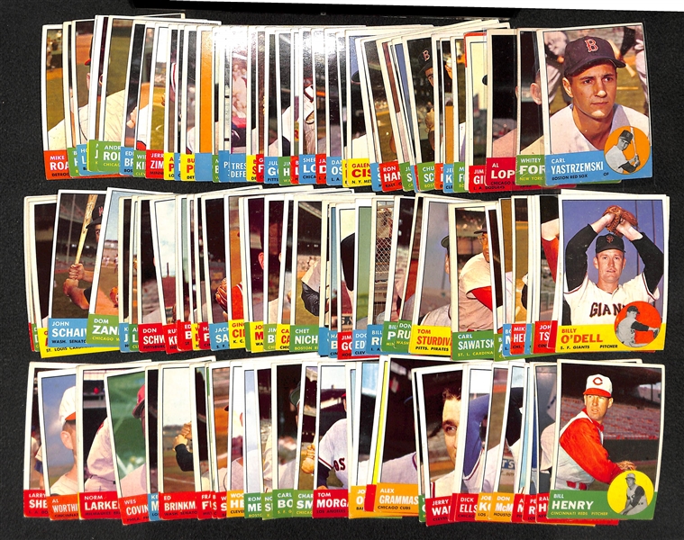 Lot of 120 Different 1963 Topps Baseball Cards w. Carl Yastrzemski