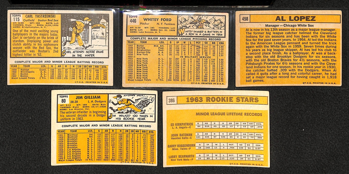 Lot of 120 Different 1963 Topps Baseball Cards w. Carl Yastrzemski
