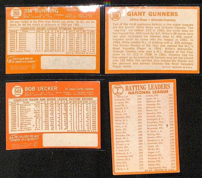 Lot of 120 Different 1964 Topps Baseball Cards w. Jim Bunning