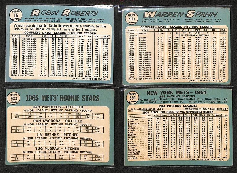 Lot of 130 Different 1965 Topps Baseball Cards w. Robin Roberts