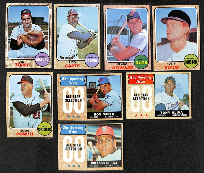 Lot of 250 Assorted 1968 Topps Baseball Cards w. Joe Torre