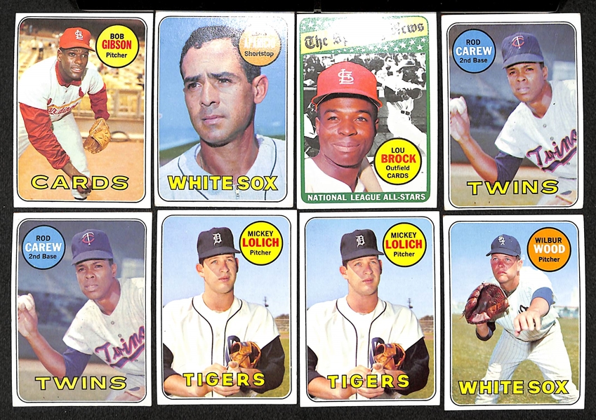 Lot of 350 Assorted 1969 Topps Baseball Cards w. Bob Gibson