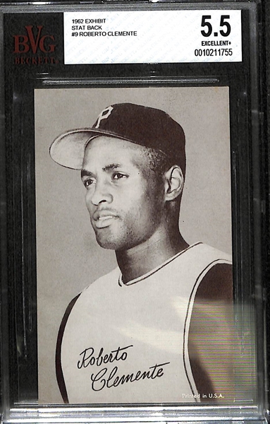 1962 Exhibit Stat Back Roberto Clemente Graded Beckett BVG 5.5