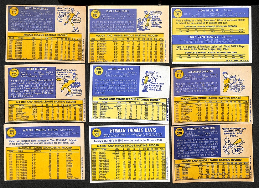 Lot of 250+ Assorted 1970 Topps Baseball Cards w. Billy Williams