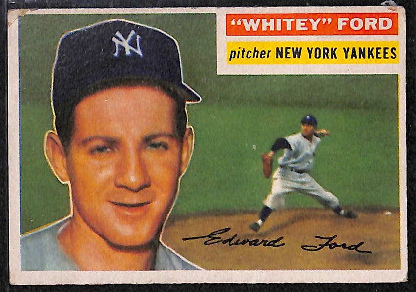 1953 and 1956 Topps Whitey Ford, 1953 Bowman Rizzuto/Martin, and 1955 Bowman Rizzuto