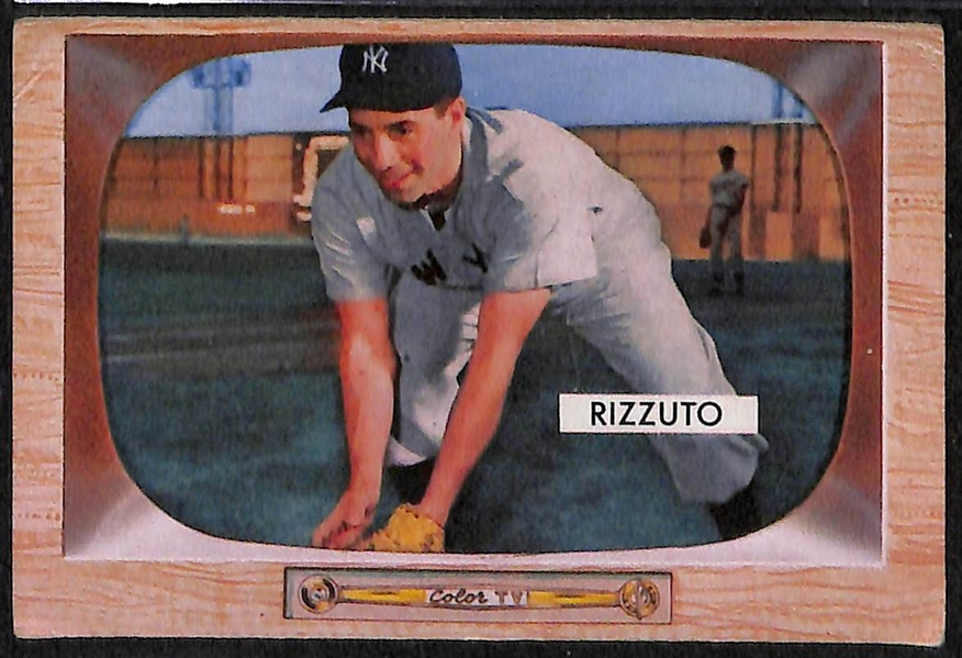 1953 and 1956 Topps Whitey Ford, 1953 Bowman Rizzuto/Martin, and 1955 Bowman Rizzuto