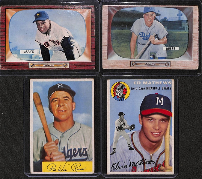 1955 Bowman Mays,  1955 Bowman Reese, 1954 Bowman Reese, 1954 Topps Mathews