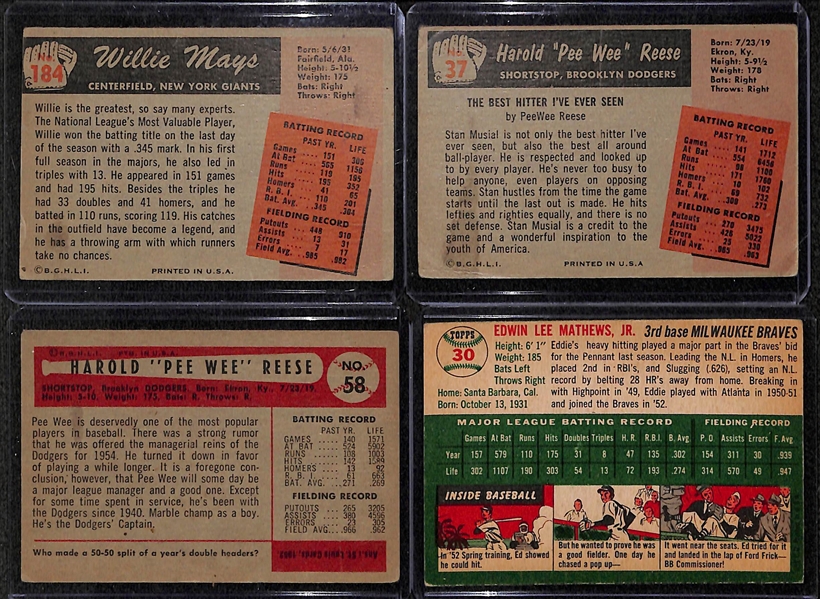 1955 Bowman Mays,  1955 Bowman Reese, 1954 Bowman Reese, 1954 Topps Mathews