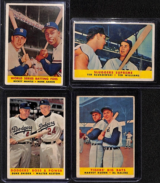 Lof of 4 1958 Topps Cards w. WS Batting Foes w. Mantle and Aaron