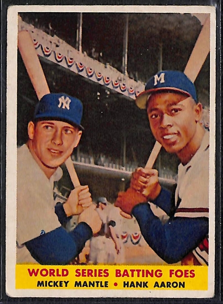 Lof of 4 1958 Topps Cards w. WS Batting Foes w. Mantle and Aaron