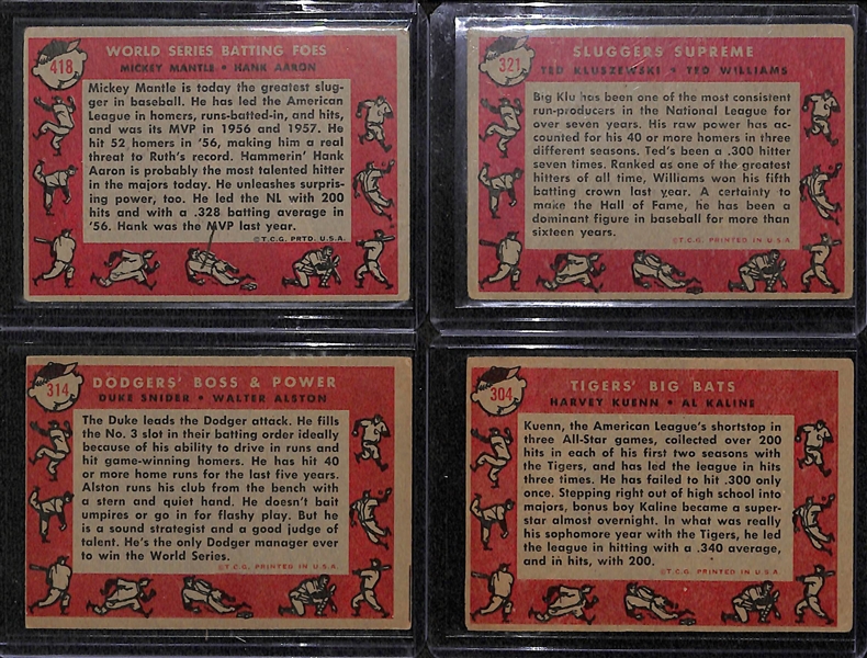 Lof of 4 1958 Topps Cards w. WS Batting Foes w. Mantle and Aaron