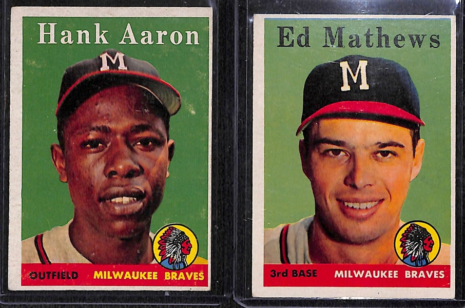 Lot of 6 Topps Star Cards from 1958-1959 w. 1958 Hank Aaron
