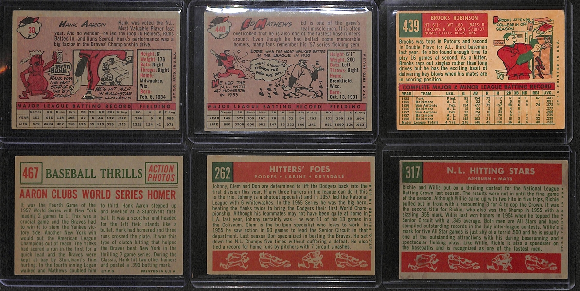 Lot of 6 Topps Star Cards from 1958-1959 w. 1958 Hank Aaron