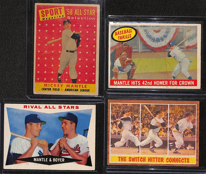 Lot of 4 Topps Mantle Highlight cards from 1958-1962