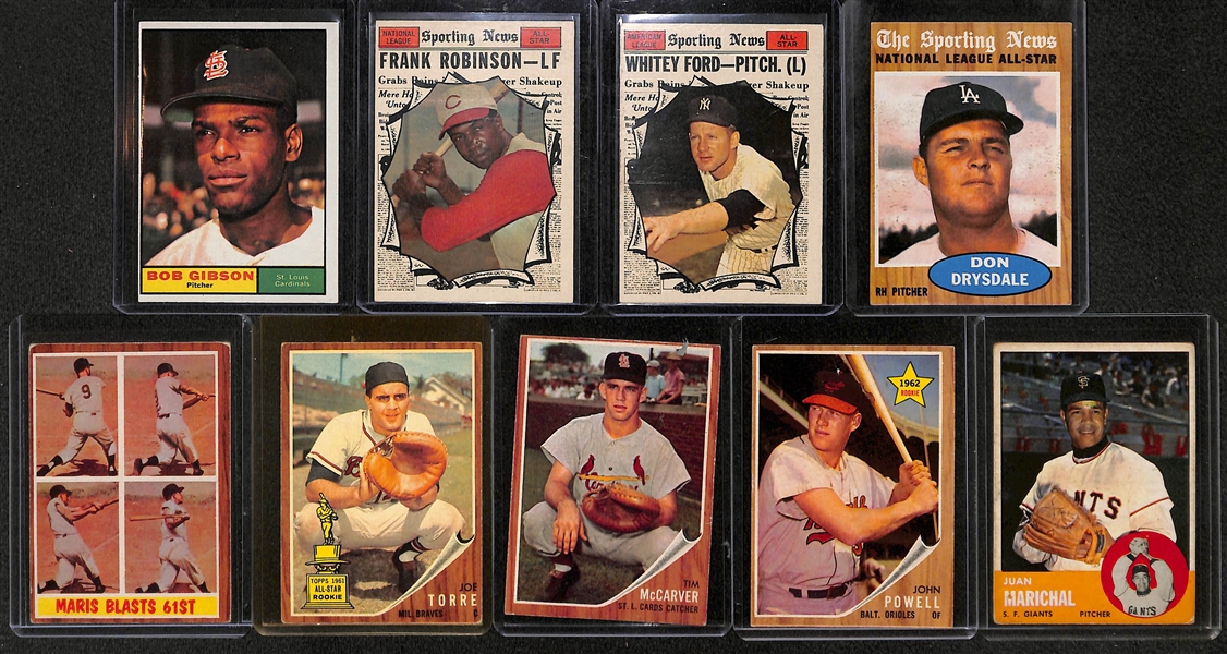 Lot of 9 Topps Star Cards from 1961-1963 w. 1961 Bob Gibson