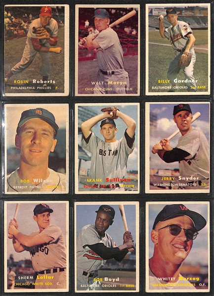 Lot of 239 Different 1957 Topps Baseball Cards w. Whitey Herzog RC & 46 Mid-Series Cards