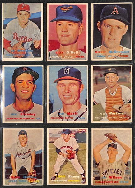 Lot of 239 Different 1957 Topps Baseball Cards w. Whitey Herzog RC & 46 Mid-Series Cards