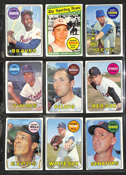 Lot of 350+ Assorted 1969 Topps Baseball Cards w. Hank Aaron