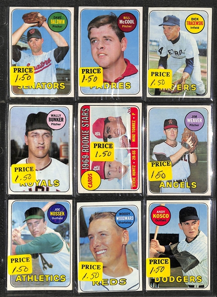 Lot of 350+ Assorted 1969 Topps Baseball Cards w. Hank Aaron