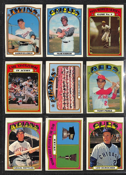 Lot of 250+ Assorted 1972 Topps Baseball Cards w. Carlton Fisk RC