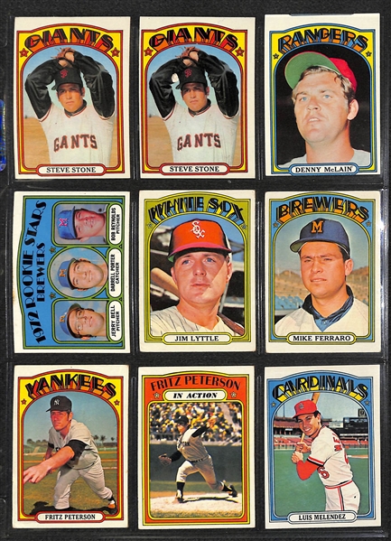 Lot of 250+ Assorted 1972 Topps Baseball Cards w. Carlton Fisk RC