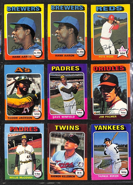  Lot of 350+ Assorted 1974-75 Topps Baseball Cards w. 1975 Hank Aaron