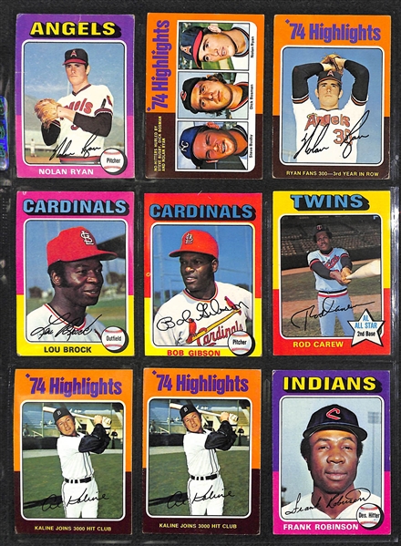  Lot of 350+ Assorted 1974-75 Topps Baseball Cards w. 1975 Hank Aaron