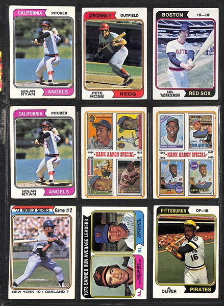  Lot of 350+ Assorted 1974-75 Topps Baseball Cards w. 1975 Hank Aaron