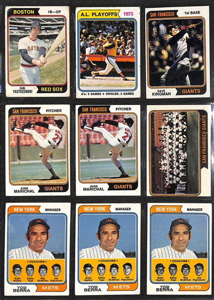  Lot of 350+ Assorted 1974-75 Topps Baseball Cards w. 1975 Hank Aaron
