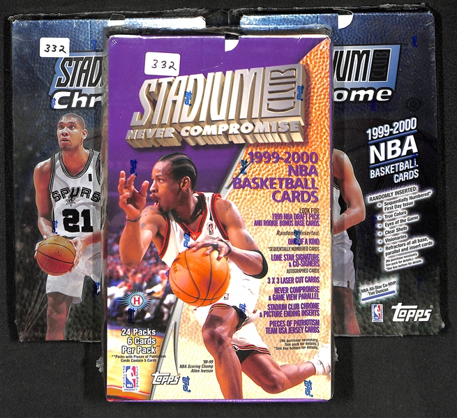 Lot of (3) 1999-2000 Topps Stadium Club Basketball Sealed Hobby Boxes (Topps Stadium Club Never Compromise, (2) Stadium Club Chrome)