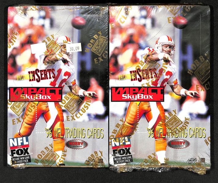 Lot of (5) 1996 Sealed Football Wax Boxes - Pinnacle, Topps Stadium Club, Skybox Impact