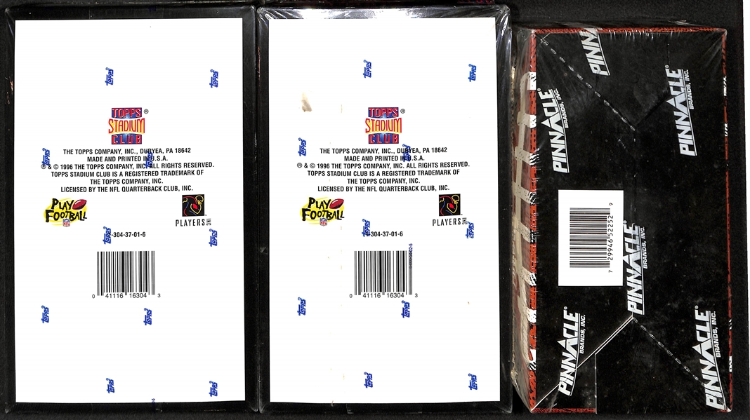Lot of (5) 1996 Sealed Football Wax Boxes - Pinnacle, Topps Stadium Club, Skybox Impact