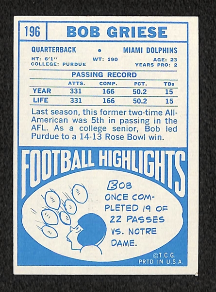 1968 Topps Football Complete Set of 219 Cards