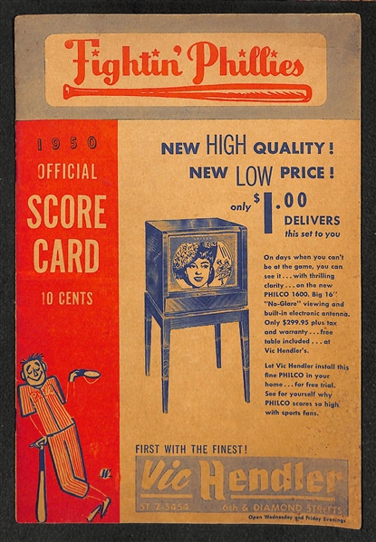 Lot of 3 Phillies Memorabilia Pieces - 1950 Score Card, 1983 Year Book, 1964 Unused WS Ticket