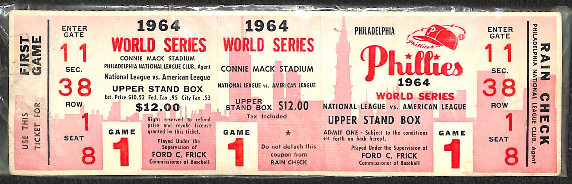 Lot of 3 Phillies Memorabilia Pieces - 1950 Score Card, 1983 Year Book, 1964 Unused WS Ticket