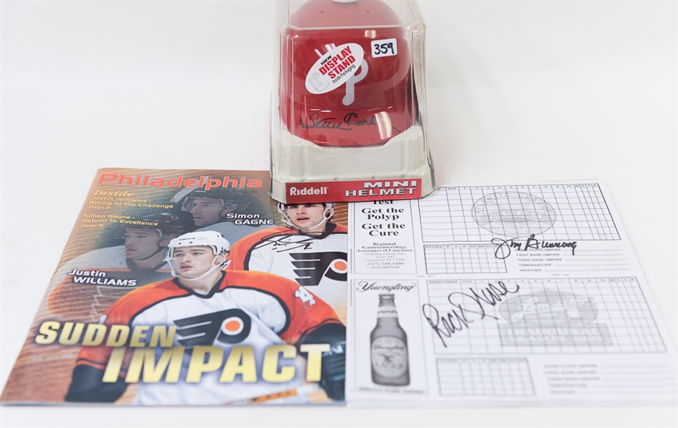 Phillies & Flyers Autograph Lot Inc. Steve Carlton Signed Phillies Mini Helmet