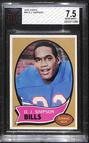 1970 Topps OJ Simpson Rookie Card Graded Beckett BVG 7.5
