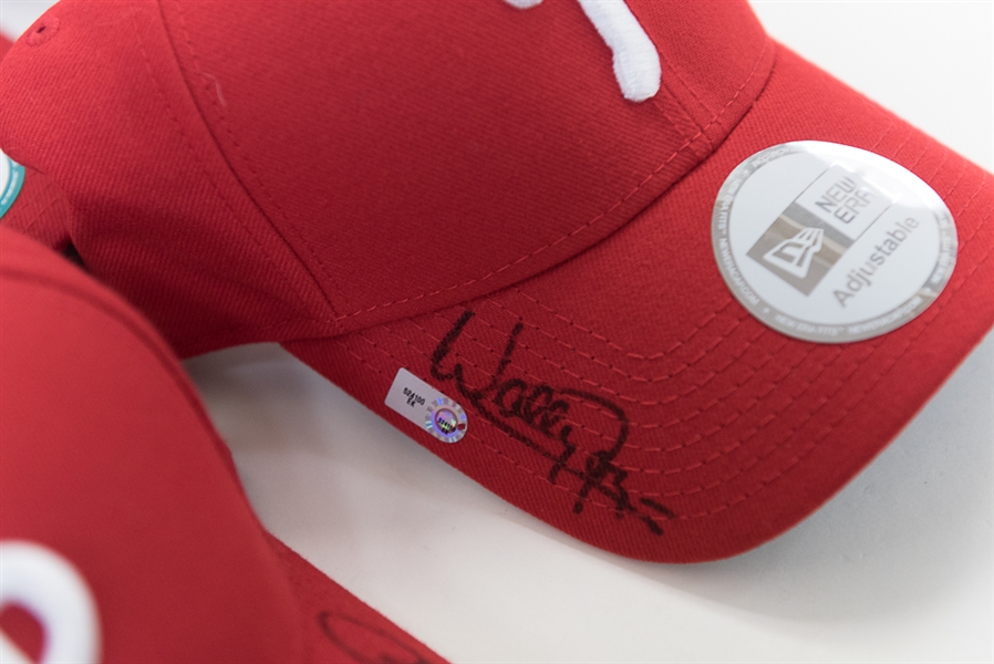 Lot of 7 Signed Phillies Player/Coach Hats (All MLB Certified) - with Wally Joyner and Erik Kratz