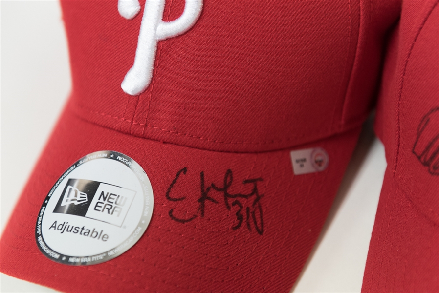 Lot of 6 Signed Phillies Hats (All MLB Certified) - with Erik Kratz