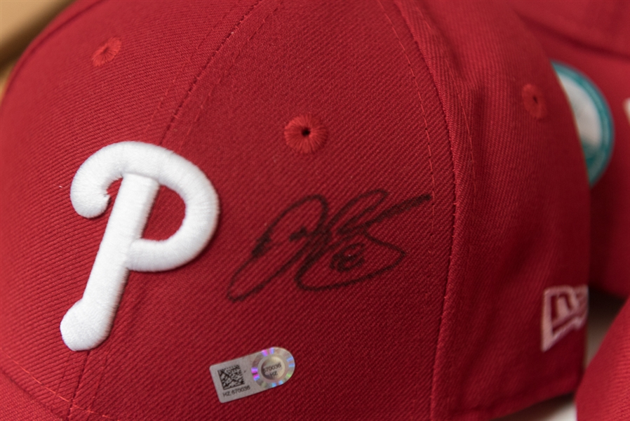 Lot of 10 Signed Phillies Hats (All MLB Certified) - with Clay Buchholz, Darin Ruf, Cody Asche, +