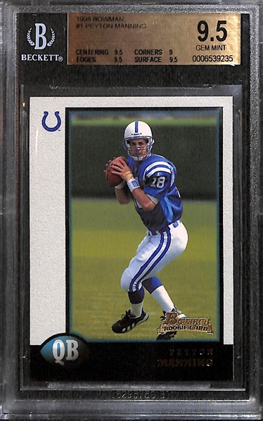 Lot of (2) Gem Mint Peyton Manning Rookies (Bowman BGS 9.5 and UD Choice PSA 10)