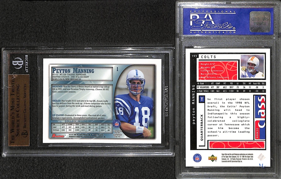 Lot of (2) Gem Mint Peyton Manning Rookies (Bowman BGS 9.5 and UD Choice PSA 10)