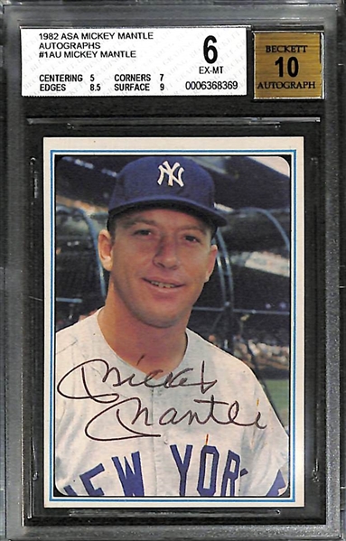 1982 ASA Mickey Mantle Autographed Baseball Card - BGS 6/Auto 10